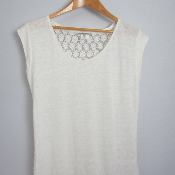 Gerard Darel Womens M Ivory Cap Sleeve Linen Knit Shirt Floral Cotton Lace Back - Picture 4 of 11